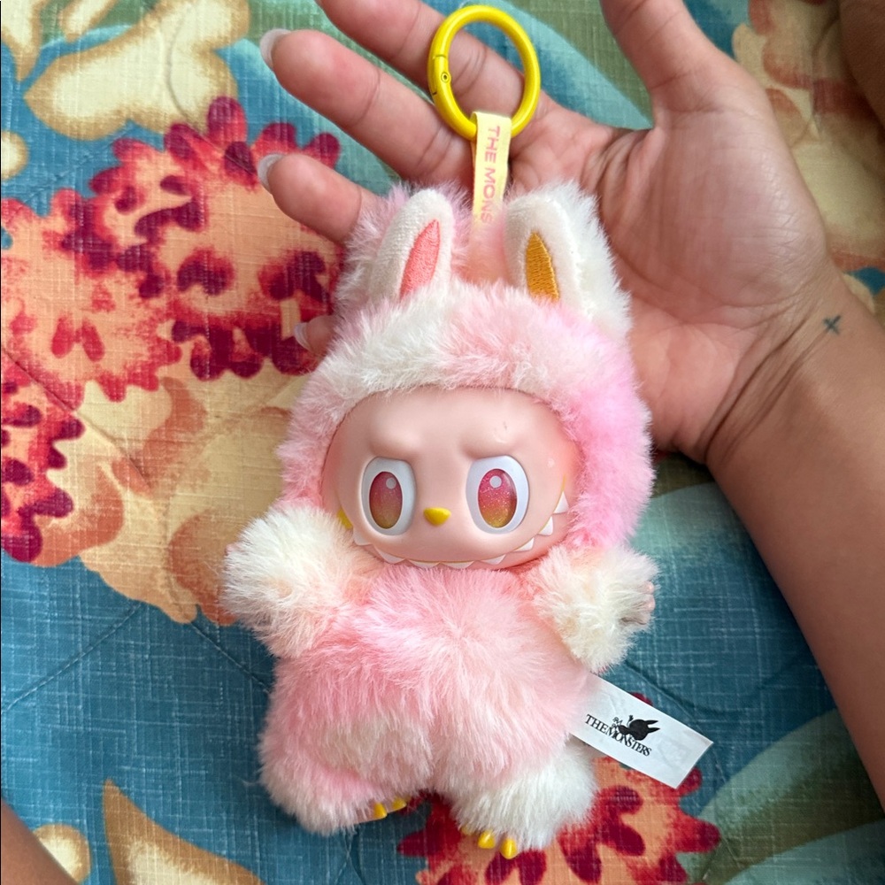 Pink and White Kids Plush Bag Charm